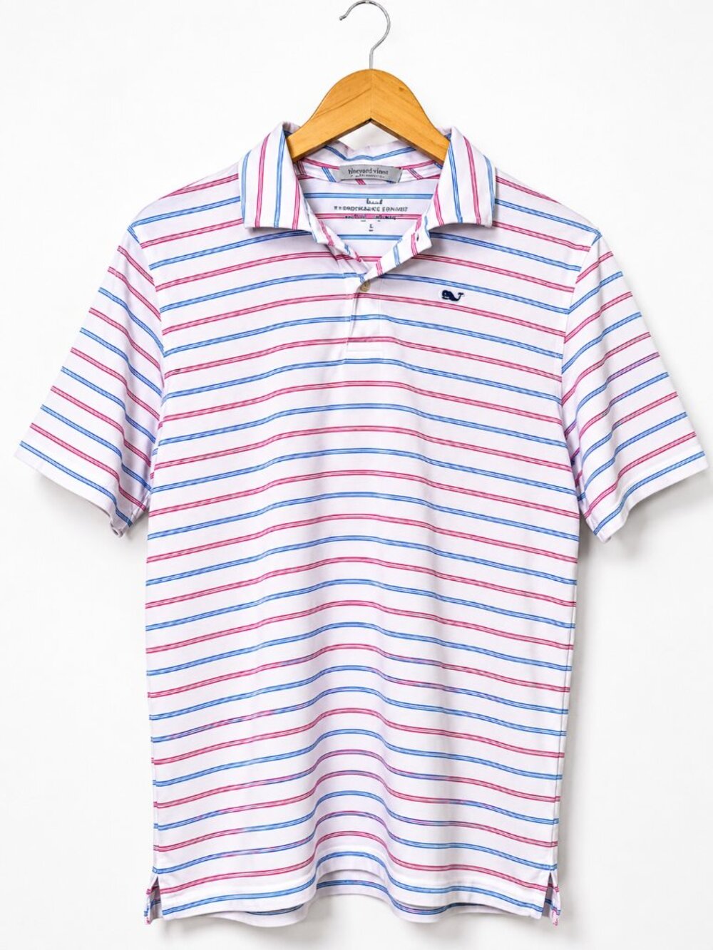 Vineyard Vines Men's Large Striped Polo Shirt White Pink Blue Whale Logo